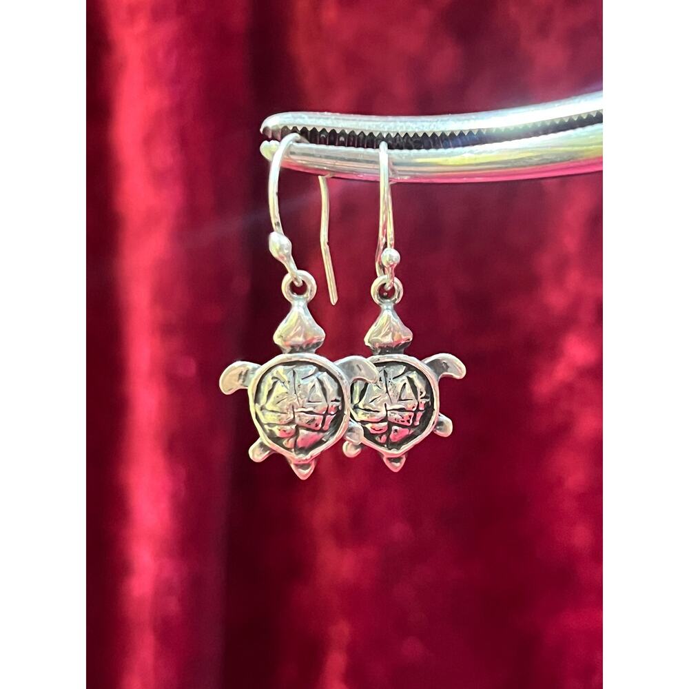 Vintage Jewelry - Dangle / Drop Earrings - 925 Sterling Silver - Sea Turtles